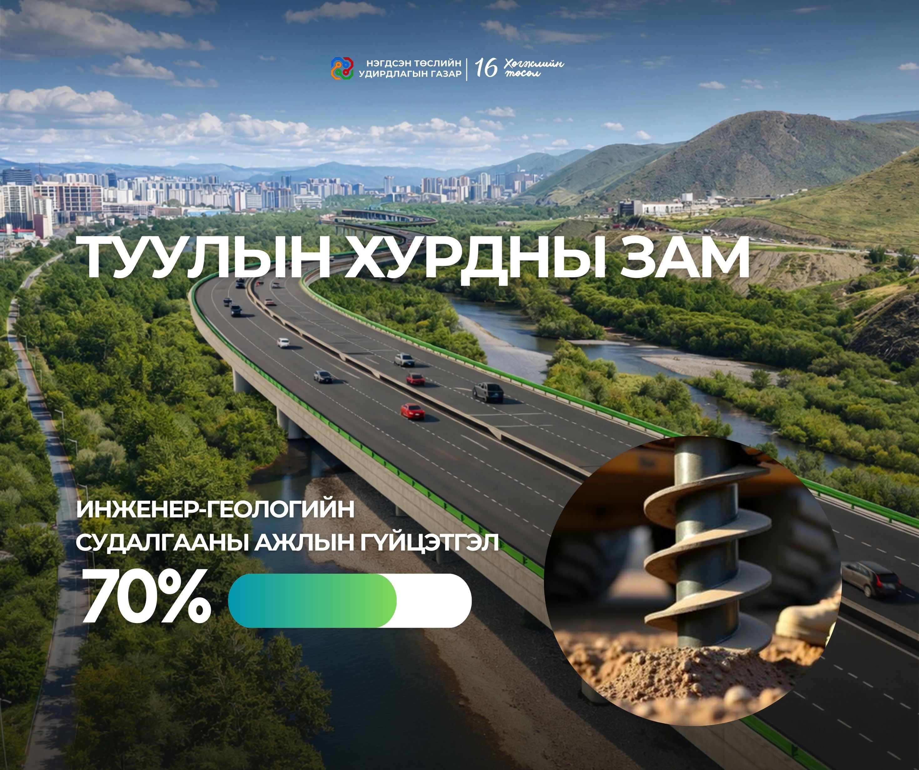 "ТУУЛЫН ХУРДНЫ ЗАМ" ТӨСЛИЙН ИНЖЕНЕР-ГЕОЛОГИЙН СУДАЛГААНЫ АЖЛЫН ГҮЙЦЭТГЭЛ 70 ХУВЬТАЙ БАЙНА